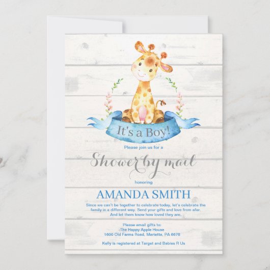 ボーイキリンベビーシャワーバイメール招待状 招待状 (正面)