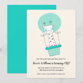 ボーイキリン熱気球の最初の誕生日パーティー 招待状