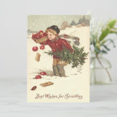 ボーイクリスマスツリープレゼントコテージ雪 シーズンカード (スタンド正面)