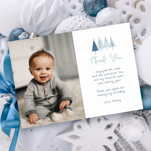 ボーイクリスマスツリー誕生日写真サンキューカード 招待状