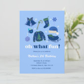 ボーイクリスマステーマ誕生日ホリデーブルークリスマス 招待状 (スタンド正面)