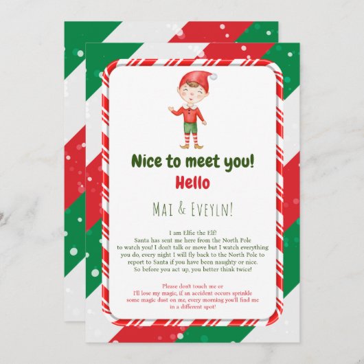ボーイクリスマス小妖精や小人ウェルカムレターカード 招待状 (正面/裏面)