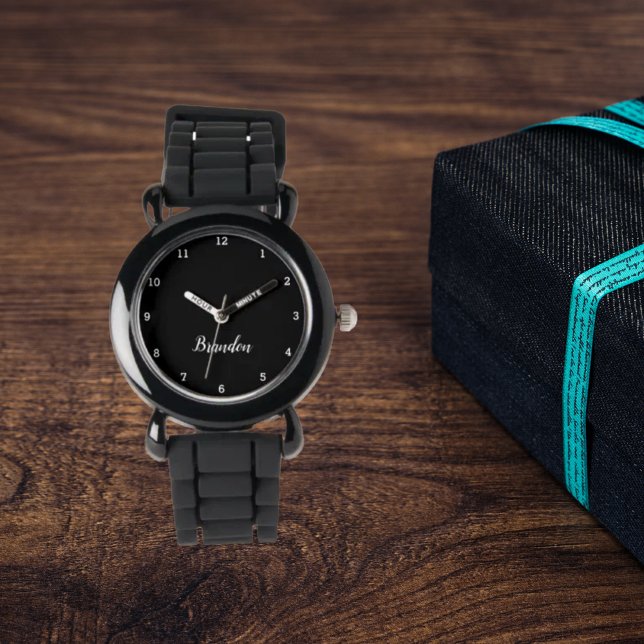 ボーイクールズモダンブラックスタイリッシュ名前をカスタムするキッズ 腕時計 (クリエイターアップロード済み)