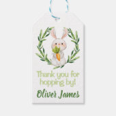 ボーイグリーン最初の誕生日イースターウォーターカラーバニー ギフトタグ (正面)