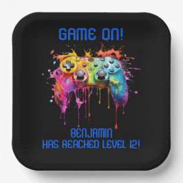 ボーイゲーマーブルービデオゲームパーティー ペーパープレート