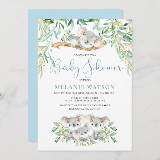 ボーイコアラブッシュベビーベビーシャワー招待状 招待状 (正面/裏面)