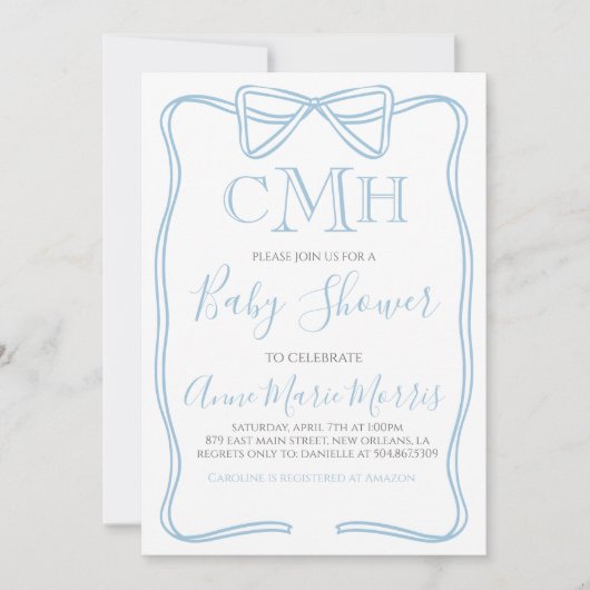 ボーイコケット弓ベビーシャワー招待状任意の色を作る 招待状 (正面)