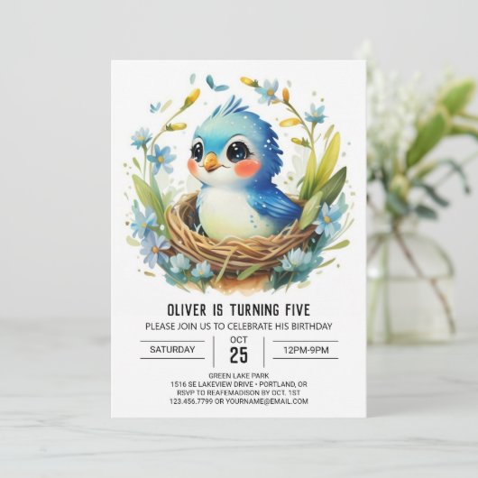 ボーイコリブリの森の鳥誕生日 招待状 (スタンド正面)