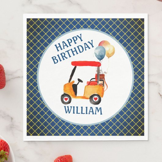 ボーイゴルフテーマブルーレッドイエローパーソナライズされた スタンダードランチョンナプキン