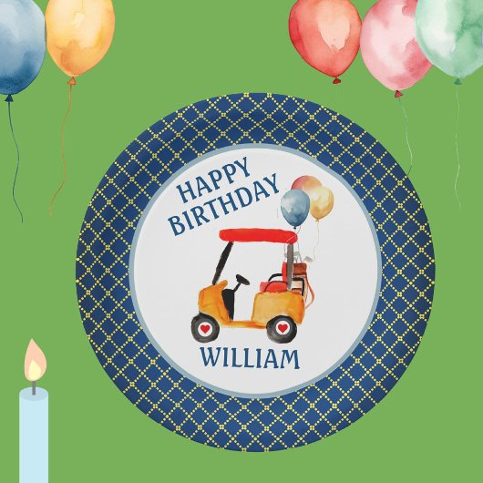 ボーイゴルフテーマブルーレッドイエローパーソナライズされた ペーパープレート