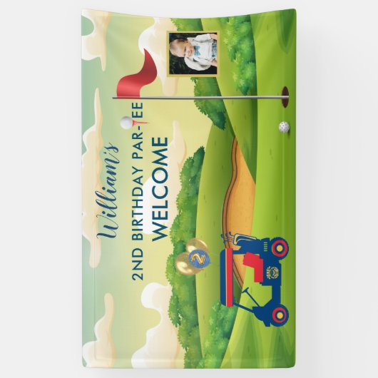 ボーイゴルフテーマ写真2nd誕生日パーティー 横断幕 (縦)