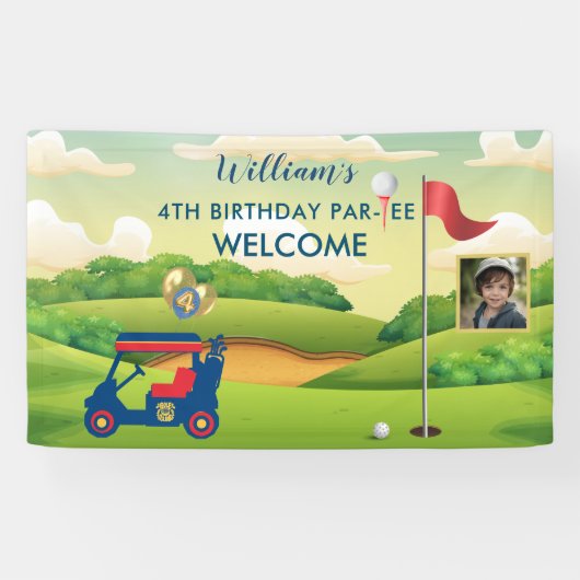ボーイゴルフテーマ写真4th誕生日パーティー 横断幕 (横)