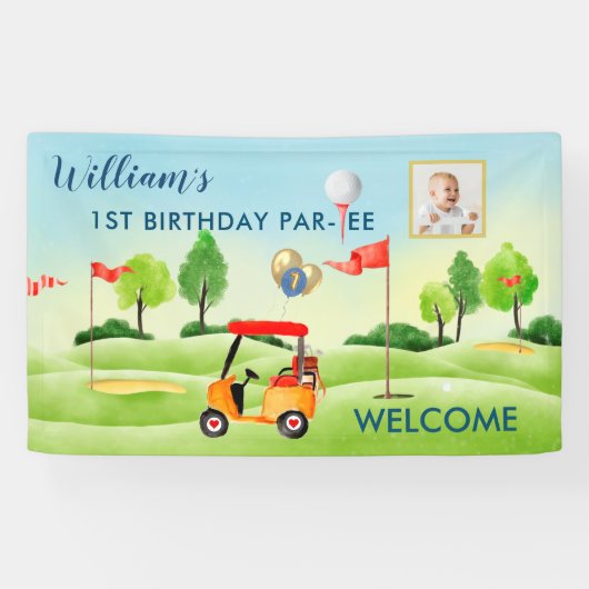 ボーイゴルフテーマ1st誕生日パーティーフォトバナー 横断幕 (横)