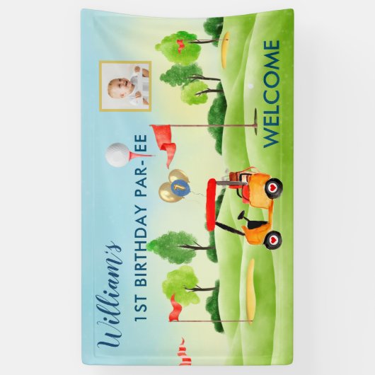 ボーイゴルフテーマ1st誕生日パーティーフォトバナー 横断幕 (縦)