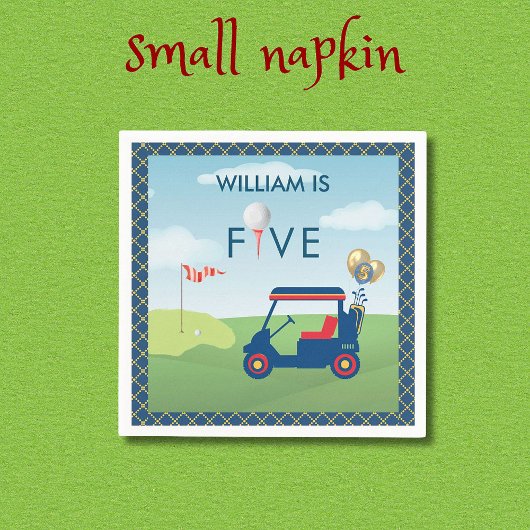 ボーイゴルフテーマ5thバースデーパーティナプキンス スタンダードカクテルナプキン