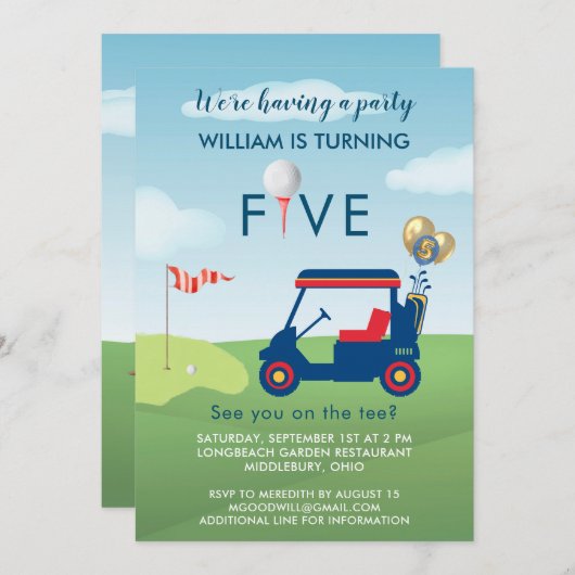 ボーイゴルフテーマ5thバースデーパーティー 招待状 (正面/裏面)