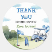 ボーイゴルフパーティーラベル誕生日メッセージカード ラウンドシール (正面)