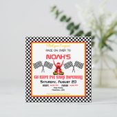 ボーイゴーカート誕生日パーティー&レース市松模様にフラグ 招待状 (スタンド正面)