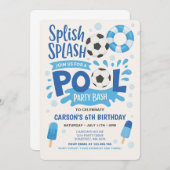 ボーイサッカープールパーティー誕生日招待状 招待状 (正面/裏面)