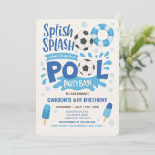 ボーイサッカープールパーティー誕生日招待状 招待状 (スタンド正面)