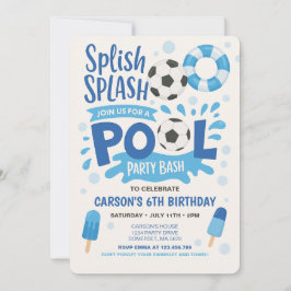 ボーイサッカープールパーティー誕生日招待状 招待状