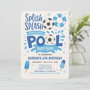 ボーイサッカープールパーティー誕生日招待状 招待状