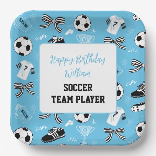 ボーイサッカー選手の誕生日パーティーブルー紙プレート ペーパープレート (正面)