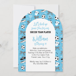 ボーイサッカー選手の誕生日パーティーブルー 招待状