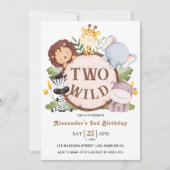 ボーイサファリの動物の二匹ワイルド!誕生日2 招待状 (正面)