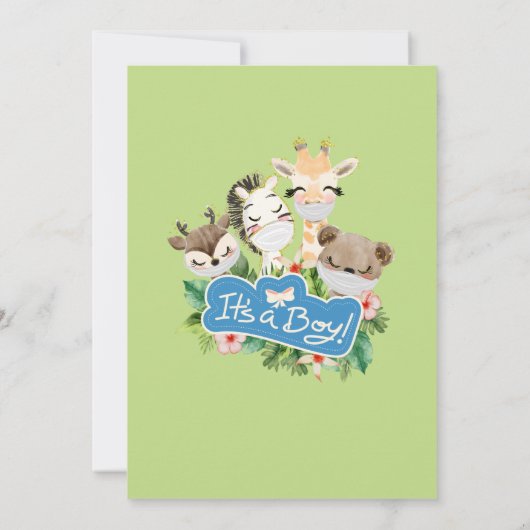 ボーイサファリアニマルジャングルグリーナリー男の赤ちゃんシャワー 招待状 (裏面)