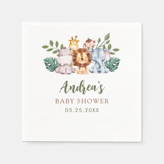 ボーイサファリジャングルベビーシャワーナプキンズ スタンダードカクテルナプキン (正面)