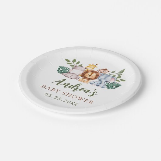 ボーイサファリジャングルベビーシャワー紙プレート ペーパープレート (アングル)