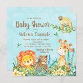 ボーイサファリジャングル動物ベビーシャワー 招待状 (正面/裏面)