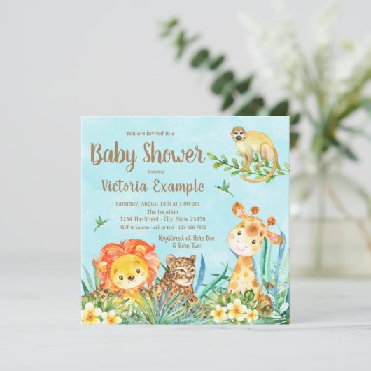 ボーイサファリジャングル動物ベビーシャワー 招待状 (スタンド正面)