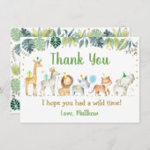 ボーイサファリパーティー動物誕生日ありがとう サンキューカード (正面/裏面)