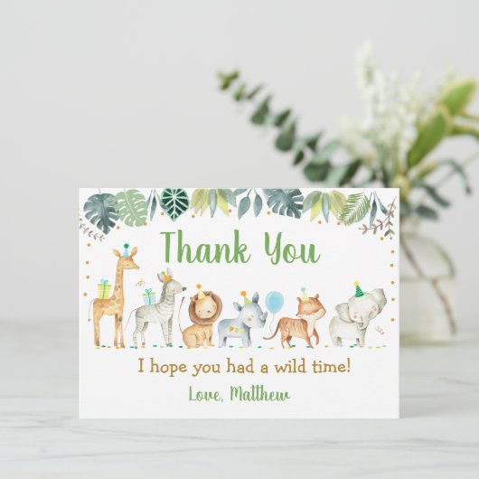 ボーイサファリパーティー動物誕生日ありがとう サンキューカード (スタンド正面)