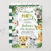ボーイサファリパーティー動物誕生日招待状 招待状 (正面/裏面)