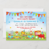 ボーイサファリ動物の誕生日パーティートレイン 招待状 (正面)