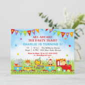 ボーイサファリ動物の誕生日パーティートレイン 招待状 (スタンド正面)