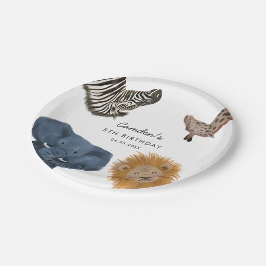 ボーイサファリ動物園の動物の誕生日パーティー ペーパープレート (アングル)