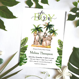 ボーイサファリ野生動物の熱帯性ベビーシャワー 招待状
