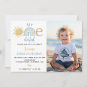 ボーイサンシャインレインボー誕生日フォト招待状 サンキューカード (正面)