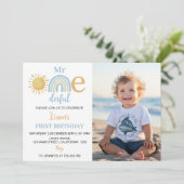 ボーイサンシャインレインボー誕生日フォト招待状 サンキューカード (スタンド正面)