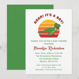 ボーイサンセットレトロ恐竜の赤ちゃんシャワーを轟音 招待状