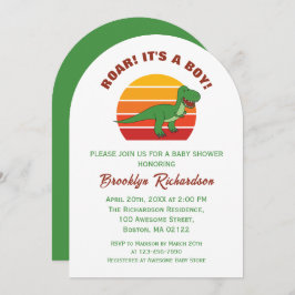 ボーイサンセットレトロ恐竜の赤ちゃんシャワーを轟音 招待状