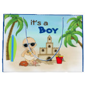 ボーイサンドキャッスルサーフボードビーチベビーシャワー ラージペーパーバッグ (裏面)