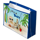 ボーイサンドキャッスルサーフボードビーチベビーシャワー ラージペーパーバッグ (正面アングル)