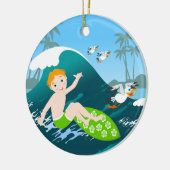 ボーイサーフビッグウェーブ誕生日パーティー セラミックオーナメント (左)