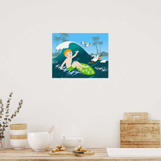 ボーイサーフビッグウェーブ誕生日パーティー ポスター (キッチン)