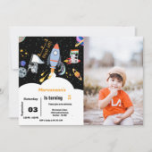 ボーイシプアウター宇宙惑星宇宙飛行士誕生日 招待状 (正面)